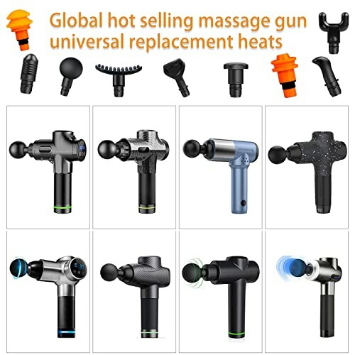 Pistolets de massage avec têtes de rechange universelles.