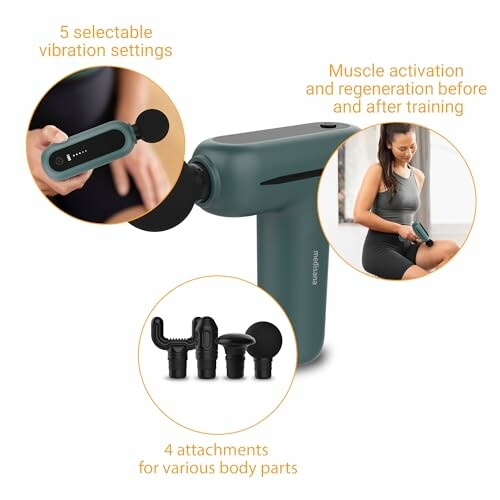 Pistolet de massage avec cinq réglages de vibration et quatre accessoires